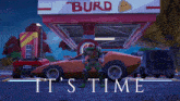 a video game scene with the words it 's time on the bottom