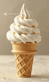 a vanilla ice cream cone with the words made with pika on the bottom right