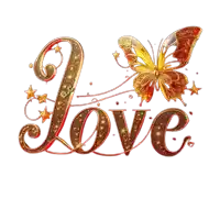 the word love with a butterfly on it