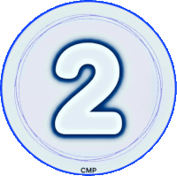 a blue and white circle with the number 2 in it