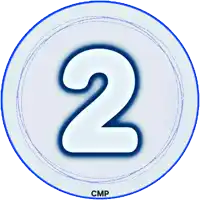 a blue and white circle with the number 2 in it