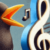 a bird is singing next to a treble clef sign
