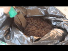 a black plastic bag filled with dirt has youtube.com on the bottom right
