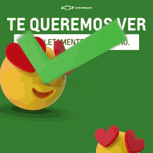 an advertisement for chevrolet shows two smiley faces with hearts in their eyes and a check mark