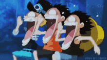 a group of cartoon characters are laughing with their mouths wide open ..