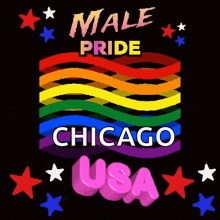 a rainbow flag with the words male pride chicago usa on it