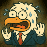 a cartoon of an eagle in a suit and tie with tears running down his face