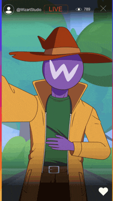 a cartoon of a man with a hat and a w on his face