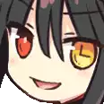 a close up of a cartoon character 's face with red eyes and a clock in her eyes .
