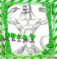 a drawing of a monster with the word bart written in green letters