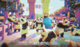 a man stands in front of a crowd of panda bears with the words " men are " written below them