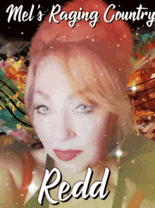 a poster for mel 's raging country featuring a woman with red hair