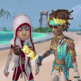 two cartoon characters standing next to each other with one holding a trophy and the other holding a glove that says falcon