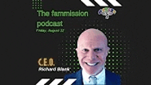 a bald man in a suit and tie is smiling on a podcast .