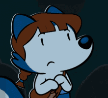 a cartoon drawing of a dog with a braided hair