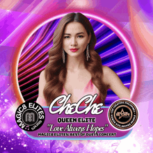 a picture of a woman with the name cheche on the bottom