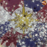 a drawing of a sun on a colorful background with sparkles