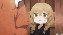 a girl with blonde hair and braids looks surprised in a cartoon