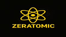 a logo for zeratomic with a yellow atomic symbol