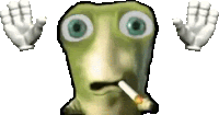 a cartoon character is smoking a cigarette and making a stop sign with his hands .