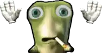 a cartoon character is smoking a cigarette and making a stop sign with his hands .