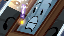 a cartoon drawing of a door with a surprised face on it