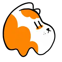 a cartoon drawing of an orange and white dog with a black nose