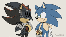 shadow the hedgehog and sonic the hedgehog are standing next to each other