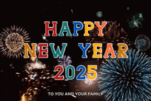 a fireworks display with the words happy new year 2025