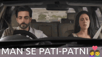 a man is driving a car next to a woman and the words man se pati-patni