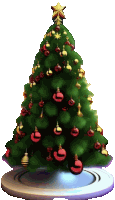 a christmas tree with red and gold decorations and a star on top