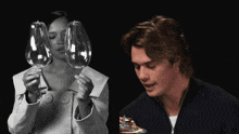 a man and a woman holding wine glasses in their hands