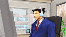 a cartoon character wearing headphones and a cat ear headband