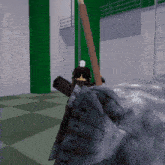 a person in a video game is holding a pencil