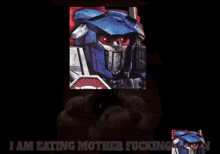 a poster of a robot with the words i am eating mother fucking