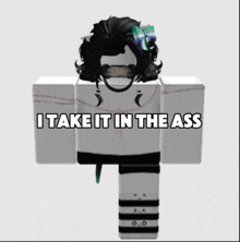 a cartoon character with the words i take it in the ass above it
