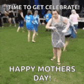 a group of women are dancing in the grass on mother 's day