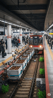 a train is pulling into a station with a sign that says ' a ' on it