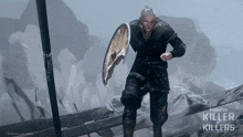 a video game called predator killer of killers shows a man holding a shield