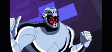 a cartoon drawing of a robot with red eyes giving the thumbs up