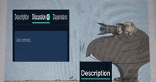 a cartoon of a man holding a gun with the words description below it