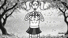 a black and white drawing of a girl playing a flute with the year 2025 on the bottom right