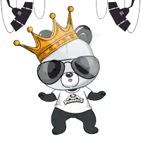 a panda bear wearing a crown and sunglasses is wearing a shirt that says panda pais