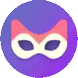 a purple circle with a cat wearing a mask on it .