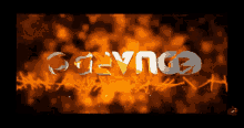 a drawing of the word geyngd on a fire background