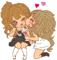 a pixel art of two girls kissing each other