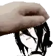 a hand is petting a girl 's head in a black and white drawing .