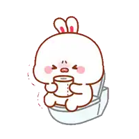 a cartoon of a bunny sitting on a toilet holding a roll of toilet paper