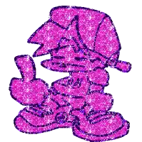 a pink and purple cartoon character with a hat and a peace sign on a white background .