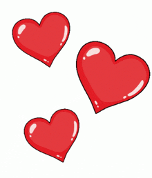 three red hearts on a white background with white outlines